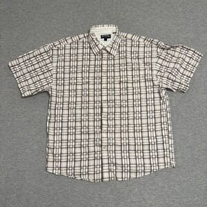 Panhandle Mens XL Western Pearl Snap Shirt Short Sleeve Plaid Brown Tan White